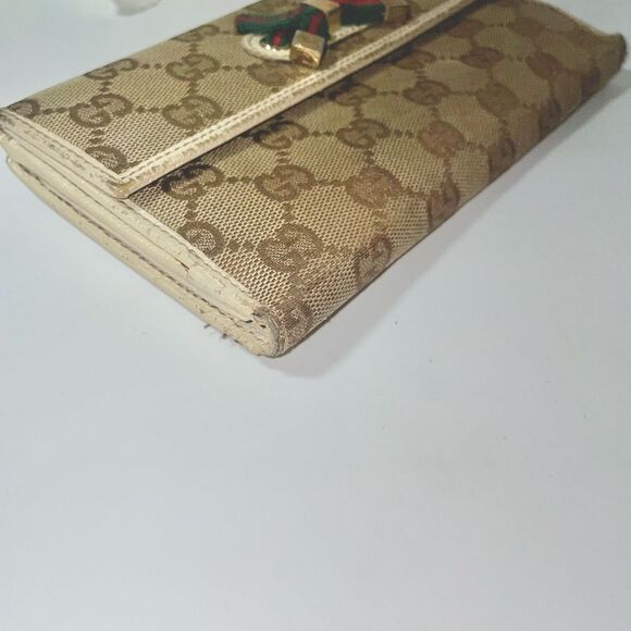 Gucci GG Logo Canvas Leather Trim Continental Wallet - Picture 13 of 15